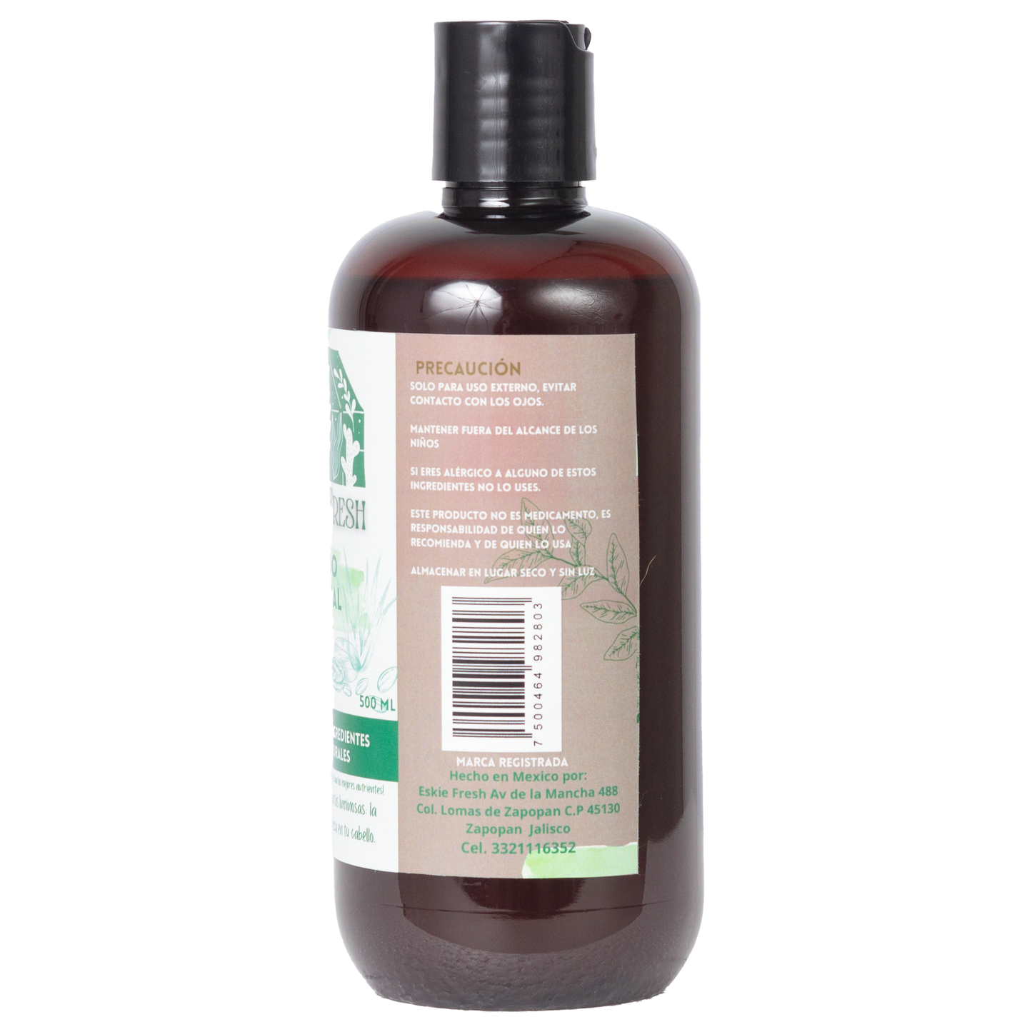 Frasco de shampoo artesanal Eskie Fresh vista lateral