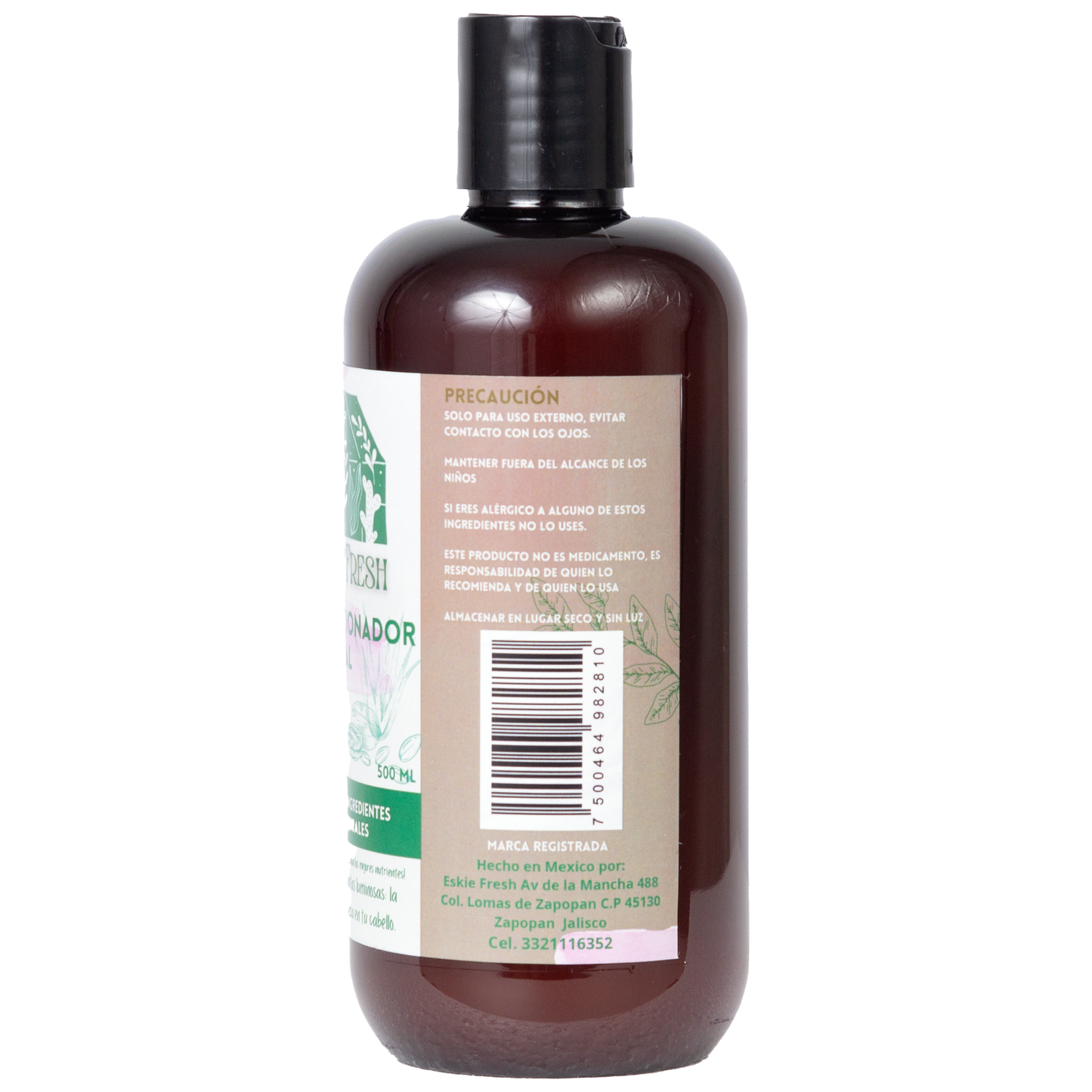 Frasco de acondicionador artesanal Eskie Fresh vista lateral