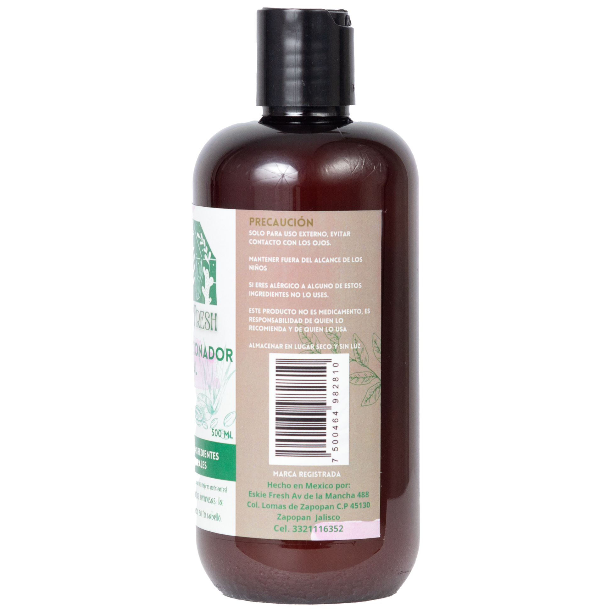 Frasco de acondicionador artesanal Eskie Fresh vista lateral