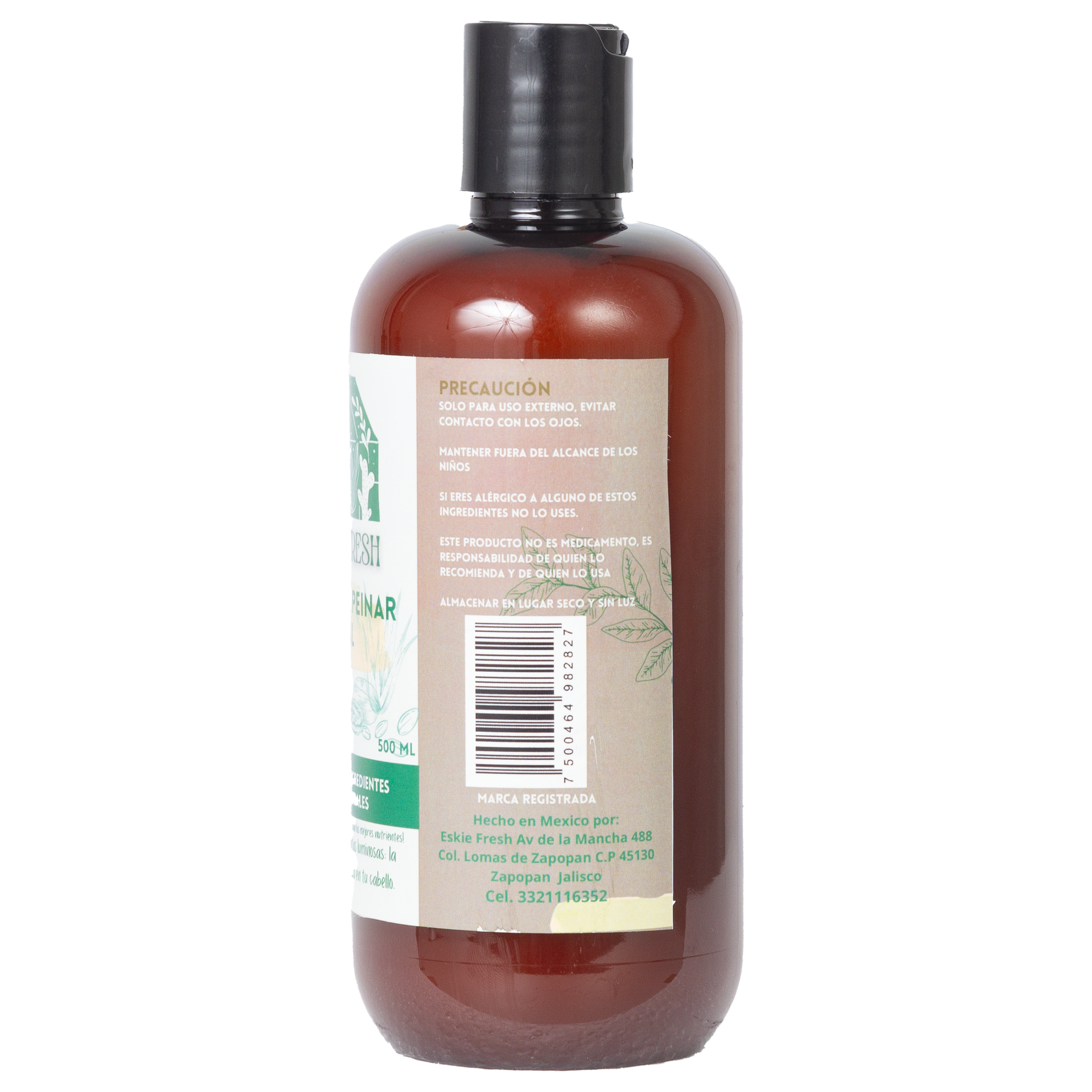 Frasco de crema de peinar artesanal Eskie Fresh vista lateral
